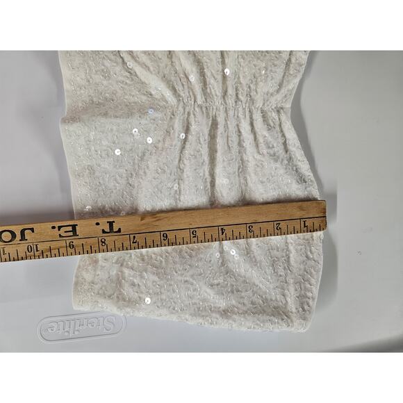 Express Sexy Stretch White Sequin Tube Top Sz L Built In Bra Coquette Cropped - Picture 5 of 10